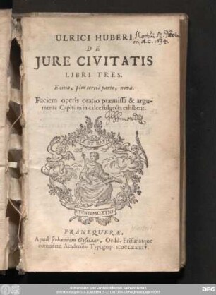 Ulrici Huberi De Jure Civitatis : Libri Tres