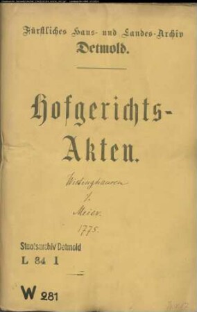 Wistinghausen, Dr. med. Kinder Vormunde Hofapotheker Keiser und Sekretär Petri gegen Amtsvogt Meier zu Gröpperhof - Erbschaft