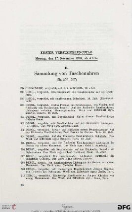 Erster Versteigerungstag: Montag, den 17. November 1930, ab 4 Uhr (Nr. 297-526)