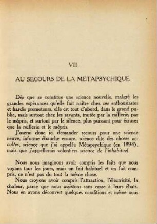 VII Au secours de la metapsychique