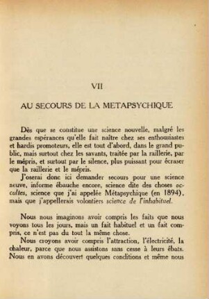 VII Au secours de la metapsychique
