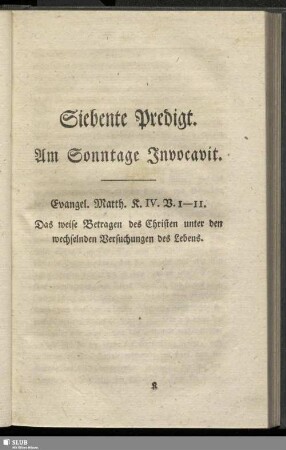 Siebente Predigt. Am Sonntage Invocavit