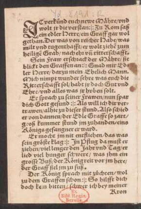 JC[!] verkund euch newe Mähre/ vnd || wolt jr die verstan :|: