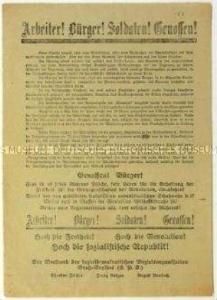 Aufruf der SPD zum Eintritt in die freiwillige republikanische Schutzwehr im Zuge des Januaraufstandes 1919