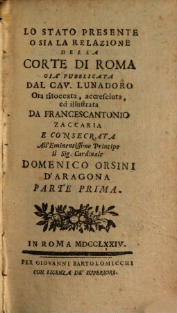 Lo Stato Presente O Sia La Relazione Della Corte Di Roma, 1