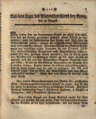 Journal der Operationen der combinirten Königlich-Preußischen und Churfürstlich-Sächsischen Armee, unter Commando Sr. Kön. Hoheit des Prinzen Heinrich von Preußen, Nro. IV - VIII