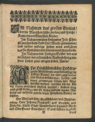 Im Nahmen des grossen Gottes!
