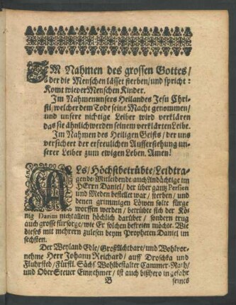 Im Nahmen des grossen Gottes!