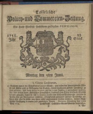 23. Stueck, Montag den 5ten Junii 1758
