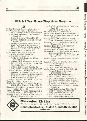 Alphabetisches Namen-Verzeichnis Neustettin