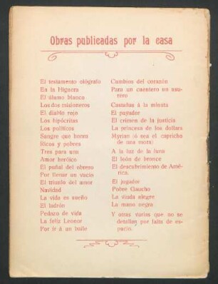 Obras publicadas por la casa