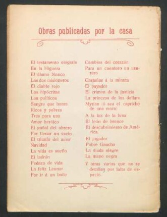 Obras publicadas por la casa