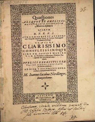 Quaestiones aliquot ex amplissima ultimarum voluntatum materia desumptae