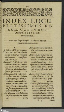 Index Locupletissimus Rerum, Quae In Hoc Tractatu De Decimis continentur