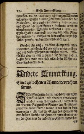 Andere Anmerkkung. Einer gestochenen Wunde des rechten Arms.