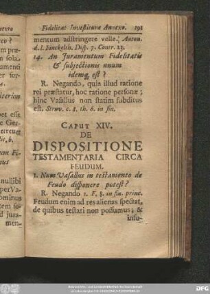 Caput XIV. De Dispositione Testamentaria Circa Feudum.
