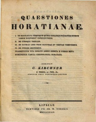 Quaestiones Horatianae : praemittitur vita Horatii adhuc ined.