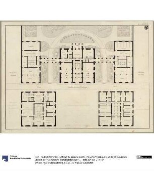 Entwurf zu einem städtischen Wohngebäude. Vorzeichnung zum Stich in der "Sammlung architektonischer Entwürfe", Heft 10, Tafel 65, 1826