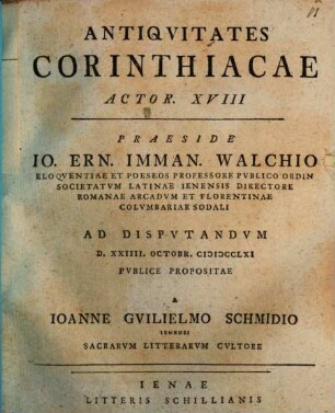 Antiqvitates Corinthiacae Actor. XVIII
