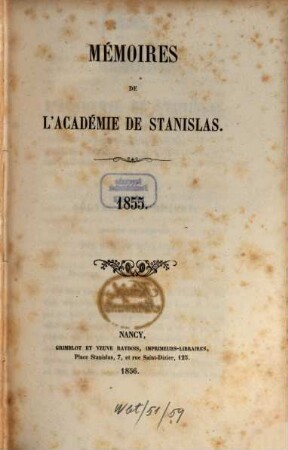 Mémoires de l'Académie de Stanislas. 1855