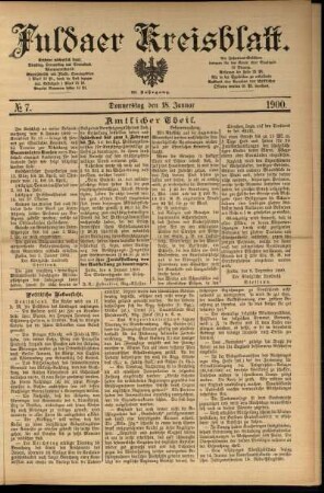Erste Ausgabe vom Donnerstag, den 18. Januar 1900.