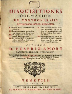 Disquisitiones dogmaticae de controversiis in theologia morali insignibus