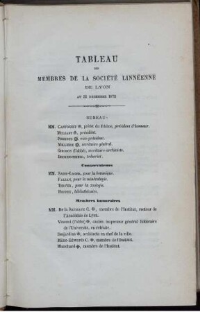 Tableau De Membres De La Societe Linnenne De Lyon
