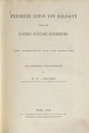 Über die inneren Zustände Österreichs : eine Denkschrift aus dem Jahre 1816