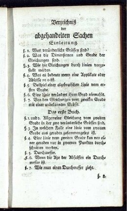 Verzeichniß der abgehandelten Sachen.