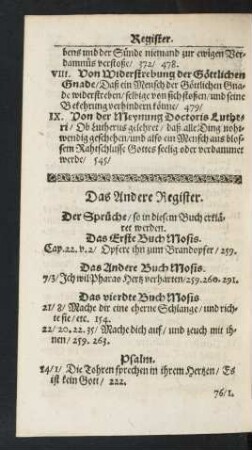 Das Andere Register. Der Sprüche/ so in diesem Buch erkläret werden