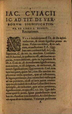 Iacobi Cviacii Ivrisconsvlti Clarissimi Ad Titvlvm De Verborvm Significationibus Commentarius