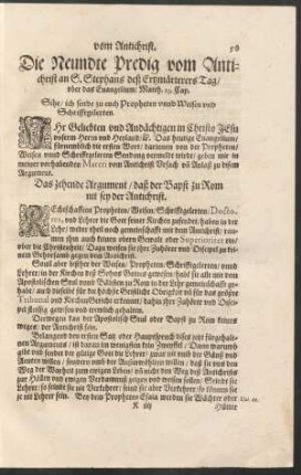 Die Neundte Predig vom Antichrist an S. Stephans ...