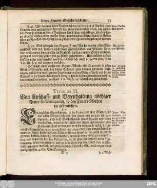 Titulus II. Von Anschaff- und Bereithalung nöthiger Feuer-Instrumenten, so bey Feuers-Nöthen zu gebrauchen.