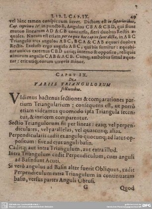 Caput IX. De Varitis Triangulorum sectionibus.
