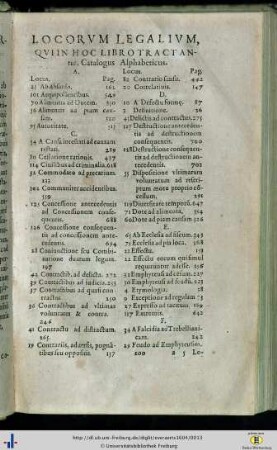Locorum Legalium, qi in hoc libro tractantur, Cathalogus Alphabeticus