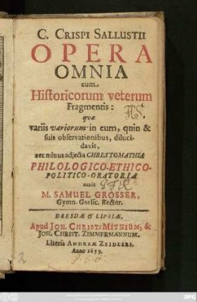C. Crispi Sallustii Opera Omnia