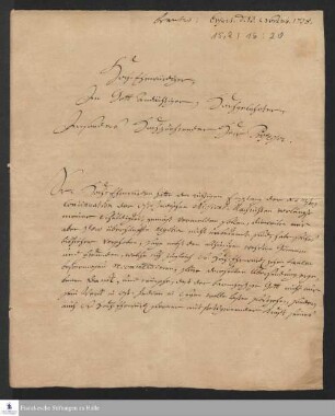 Brief von Johann Melchior Möller an Gotthilf August Francke.