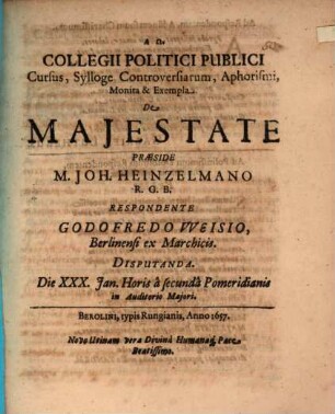 Collegii politici publici cursus ... de majestate
