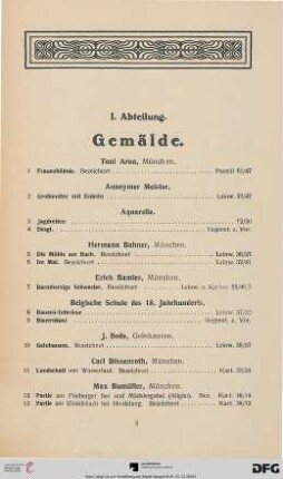 I. Abteilung: Gemälde (Nr. 1-139)