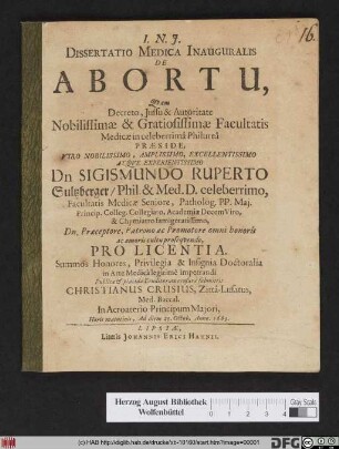 Dissertatio Medica Inauguralis De Abortu