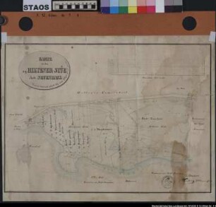 Karte von dem sogenannten Hiltener Stüe: zwischen der Dinkel und der Straße Lage-Neuenhaus. Parzellen mit Besitzernamen Ausf.-Art: Farbige Zeichnung Herst.:E. Meyer Format: 36 x 51 cm Maßstab: 1 : 2000