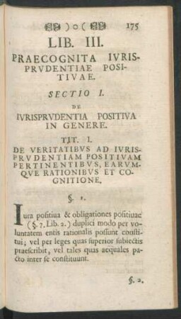 Lib. III. Praecognita Iurisprudentiae Positivae.