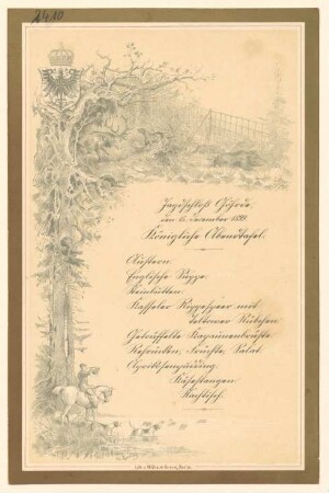 Menükarte : Königliche Abendtafel, Jagdschloss Göhrde