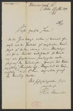 Brief an B. Schott's Söhne : 27.11.1894