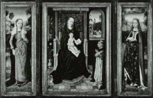 Flügelaltärchen: Marienaltar. Außen: Verkündigung. Innen: Mitte: Maria mit Kind und Stifter. Links: Hl. Magdalena?. Rechts: Hl. Katharina