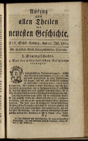 XXX. Stück. Coburg, den 22. Jul. 1750.