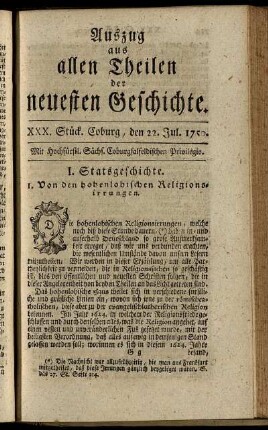 XXX. Stück. Coburg, den 22. Jul. 1750.