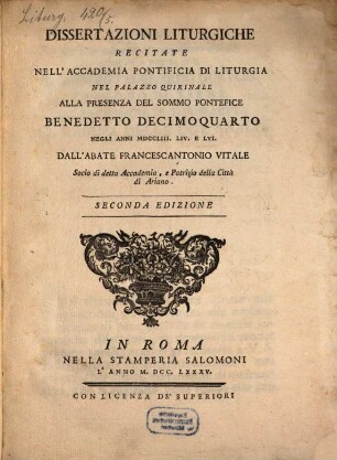 Dissertazioni liturgiche