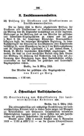 Beurlaubung von Schulkindern für landwirtschaftliche Arbeiten usw. : [J. Öffentliches Volksschulwesen]