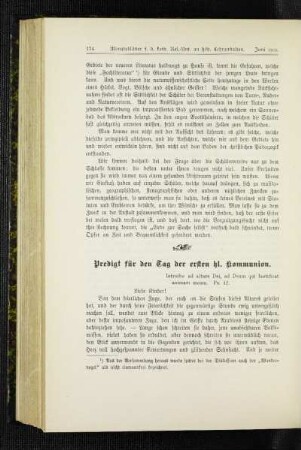 Predigt für den Tag der ersten hl. Kommunion
